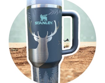 Deer Hunter Stanley Cup for Men, 40oz Tumbler with Handle, Hunting Fathers Day Gift, Engraved Coffee Mug, Large Water Bottle