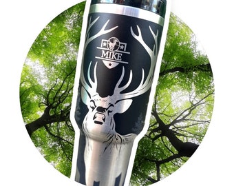 Deer Tumbler for Men, Personalized 40oz Mug Forest Woods, Large Cabin Coffee Mug, Trophy Buck Engraved Hunter Fathers Day Gift