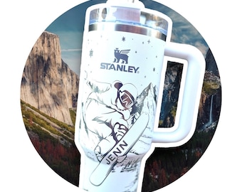 Snowboard Tumbler, Stanley Cup Engraved Winter Sports Personalized Snowboarding Water Bottle, Ski Resort Snow Mountain, Snowboarder Mug