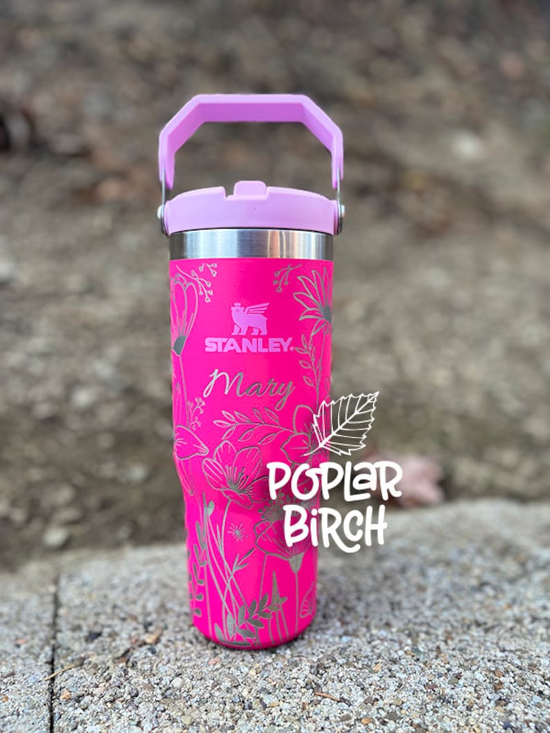 Wildflowers Engraved 30oz Stanley Iceflow Tumbler Hummingbird Water Bottle Personalized Large Gym Mug Fit in Cup Holder Flip Straw image 3