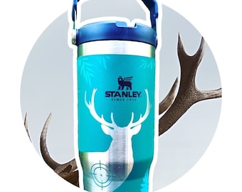Engraved Stanley Cup for Men Trending Tumbler for Men 30oz Iceflow Personalized Water Bottle Deer Hunter in Forest Fathers Day Gift