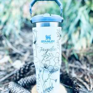 Wildflowers Engraved 30oz Stanley Iceflow Tumbler Hummingbird Water Bottle Personalized Large Gym Mug Fit in Cup Holder Flip Straw image 8