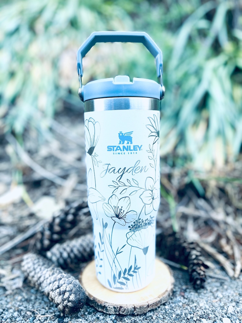 Wildflowers Engraved 30oz Stanley Iceflow Tumbler Hummingbird Water Bottle Personalized Large Gym Mug Fit in Cup Holder Flip Straw image 8