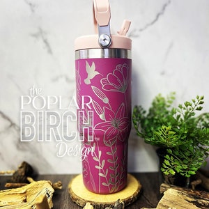Wildflowers Engraved 30oz Stanley Iceflow Tumbler Hummingbird Water Bottle Personalized Large Gym Mug Fit in Cup Holder Flip Straw image 10