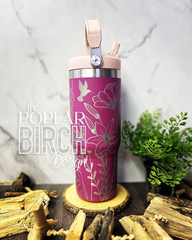 Wildflowers Engraved 30oz Stanley Iceflow Tumbler Hummingbird Water Bottle Personalized Large Gym Mug Fit in Cup Holder Flip Straw image 10