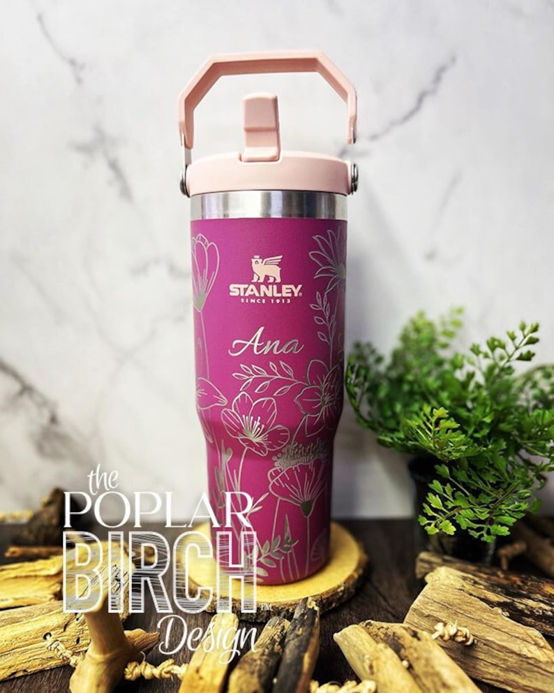 Wildflowers Engraved 30oz Stanley Iceflow Tumbler Hummingbird Water Bottle Personalized Large Gym Mug Fit in Cup Holder Flip Straw image 6