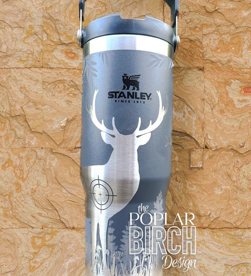 Engraved Stanley Cup for Men Trending Tumbler for Men 30oz Iceflow  Personalized Water Bottle Deer Hunter in Forest Fathers Day Gift -   Israel