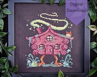 Baba Yaga Witch Hut – Cross Stitch Pattern | Instant Download PDF | Whimsical Fairytale, Witchy Folklore Embroidery Design