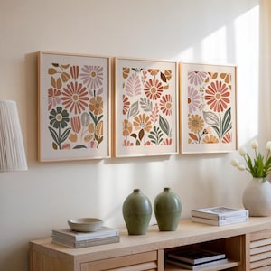 Boho Abstract Flowers, Boho Wall Art Print, Terracotta Prints, Floral Wall Art, Vintage Art Print, Boho Printable Art, Flower Market Poster