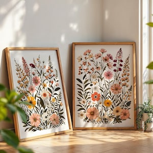 Colorful Wildflower Print, Set of 2, Boho Floral Botanical Wall Art Printable, Floral Nursery Wall Art, Wildflower Nursery Botanical Gallery