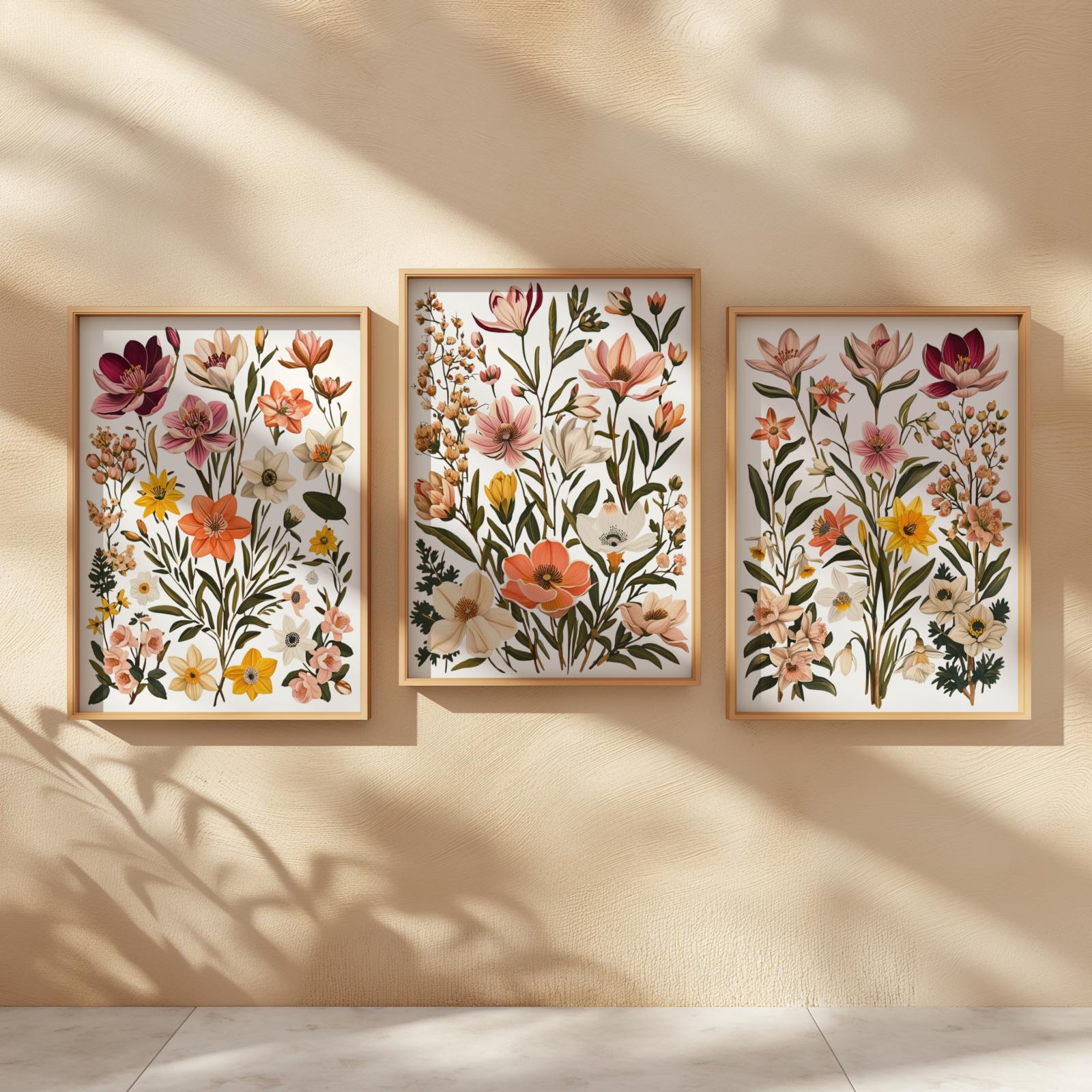 Colorful Wildflower Print Set of 3, Minimalist Botanical Prints, Boho ...