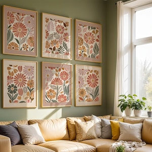 Boho Abstract Flowers, Floral Art Bundle of 6, Boho Art, Terracotta Prints, Floral Wall Art, , Boho Printable Wall Art, Flower Market Poster