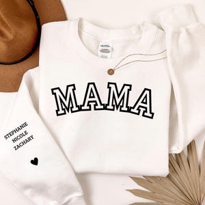 Personalized Mama Sweatshirt with Kid Names on Sleeve, Mothers Day Gift, Birthday Gift for Mom, New Mom Gift, Minimalist Cool Mom Sweater