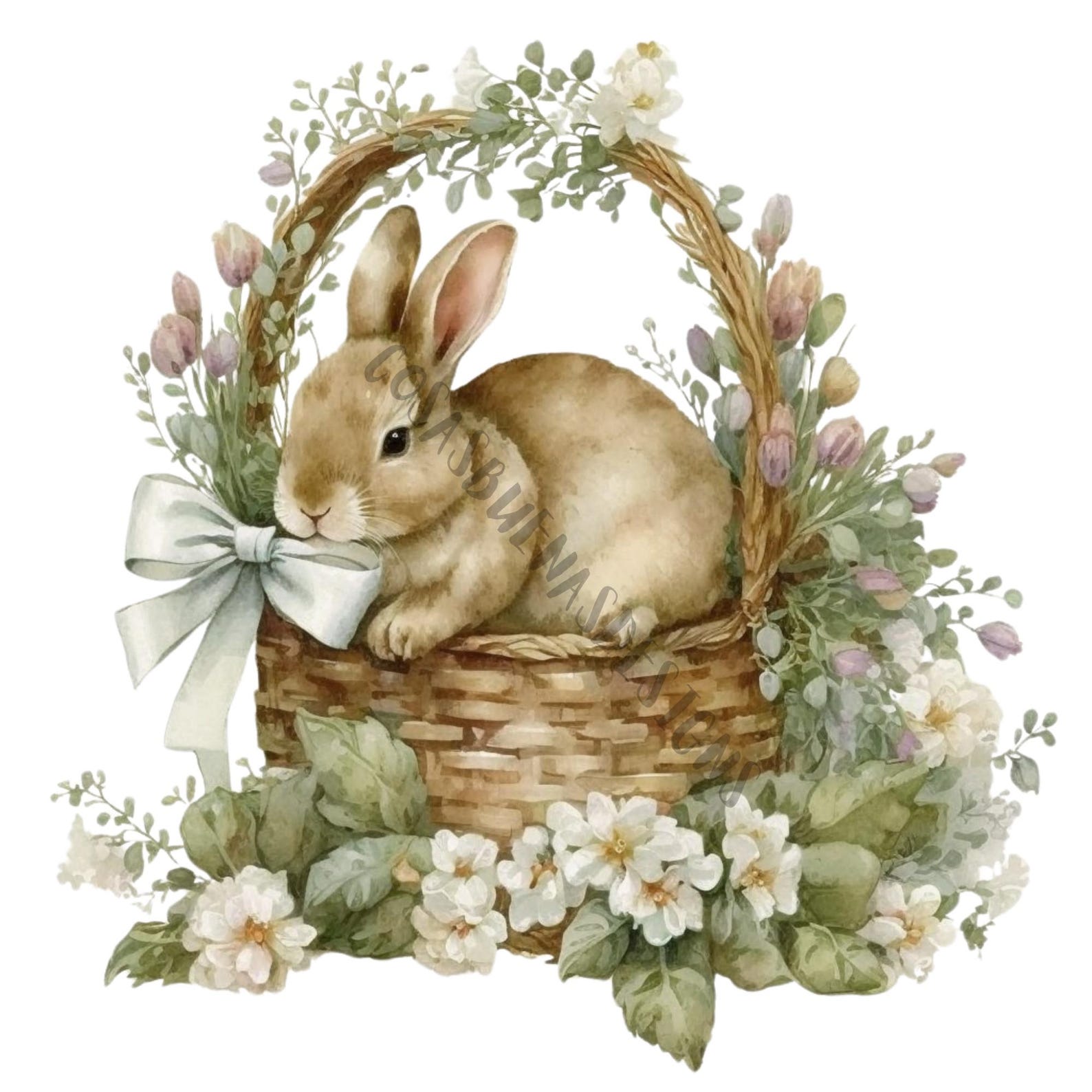 38 Easter Bunny Clipart L Bunny in Basket With Flowers L PNG Digital ...