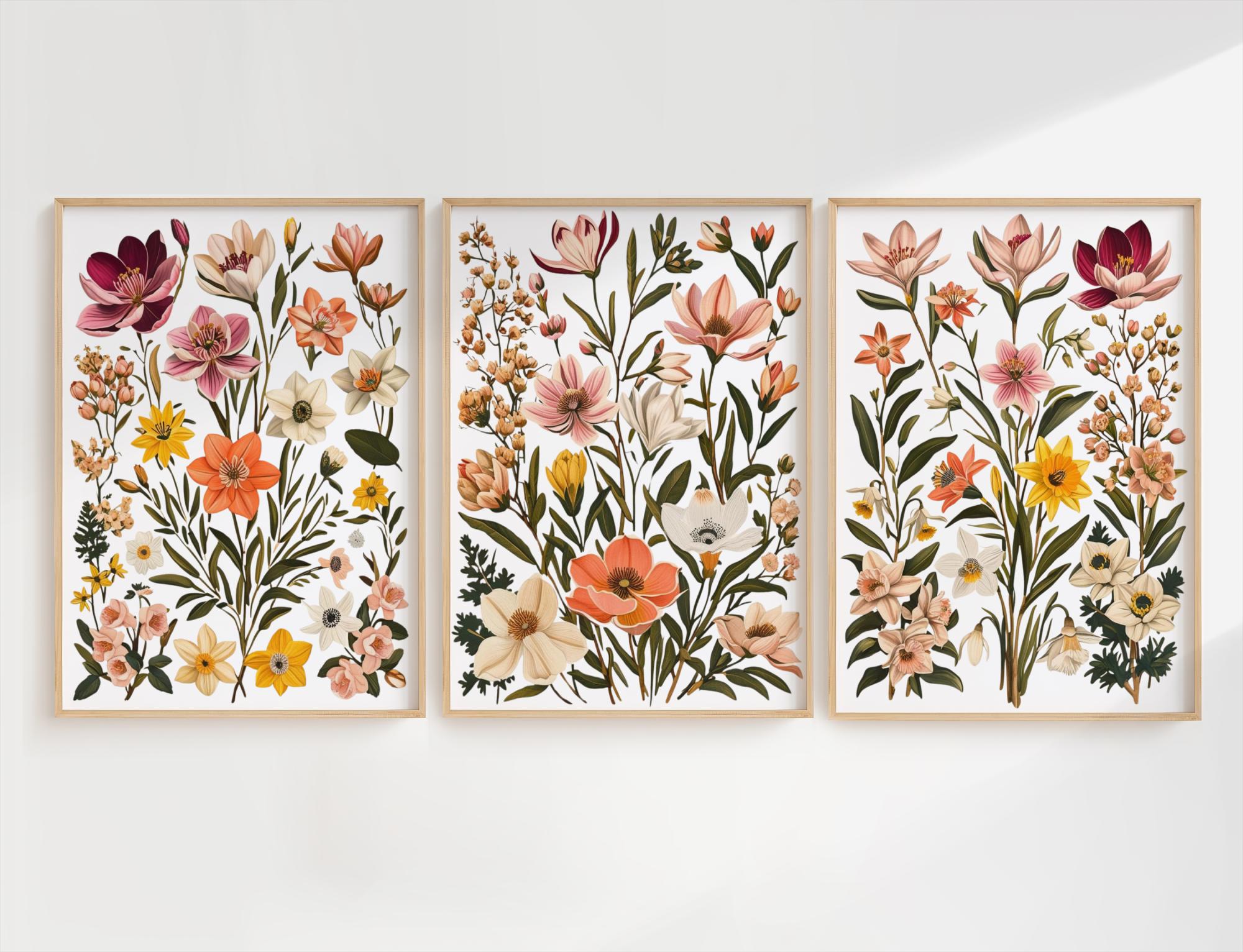 Colorful Wildflower Print Set of 3, Minimalist Botanical Prints, Boho ...