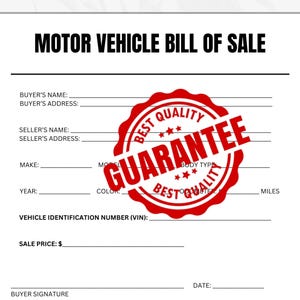 Motor Vehicle Bill of Sale. Printable Car Sale form. Vehicle Bill of Sale Form. Auto Bill of Sale. Editable WORD & PDF. Instant Download