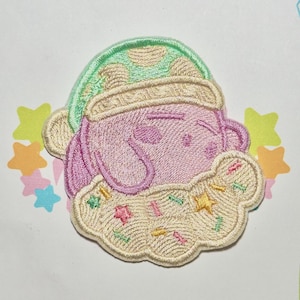 Kirby Embroidered Patch - Sleeping on Cloud, Pastel Hat 3x3"
