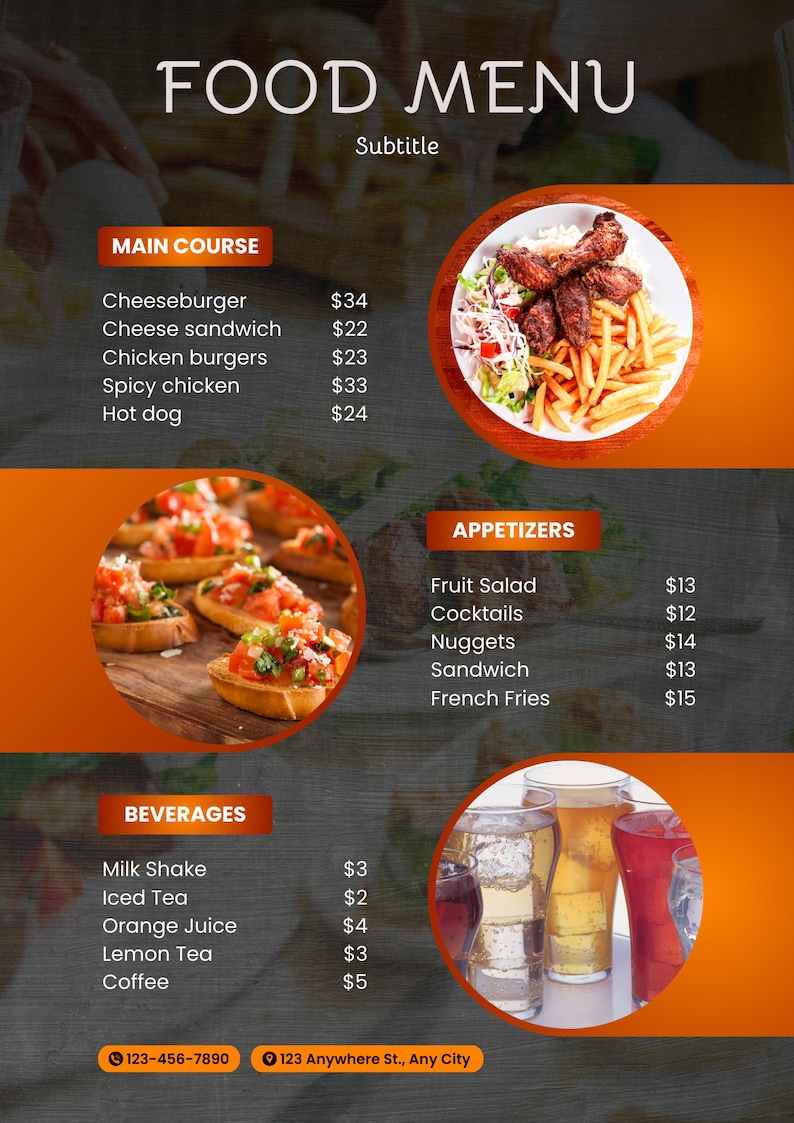 Main Course Appetizer Menu Menu Template Restaurant Menu Editable Canva Design Fast Food Cafe Menu ...
