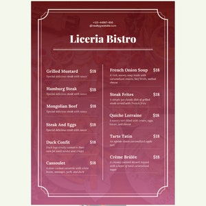 Creative Menu Template Bistro Restaurant Menu Editable Canva Design Modern Cafe Menu Printable Template