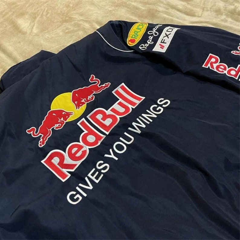 Formula F1 Jacket-Formula F1 Retro Cotton Fully Embroidered Red Bull Racing Jacket, Street Style Adult Jacket For Both Men And Women zdjęcie 4