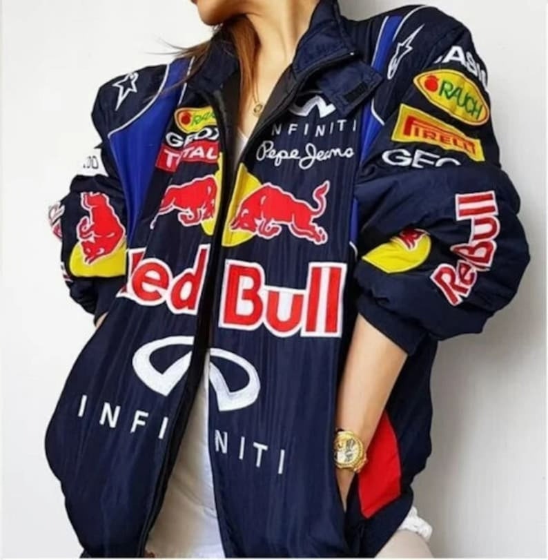 Red Bull Racing Jacket, Formula One Racing Jacket Retro, Flying Jacket, Racing Jacket, Oversize Jacket,Embroidered Jacket, Birthday Gift image 2