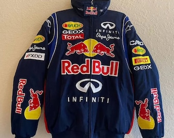 Formel-F1-Jacke – Formel-F1-Retro-Baumwolle, vollständig bestickte Red Bull Racing-Jacke, Street-Style-Erwachsenenjacke für Männer und Frauen