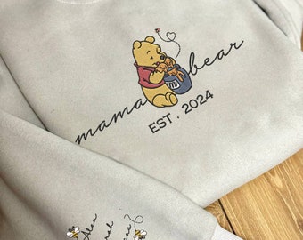 Embroidered Mama Bear sweatshirt, Pooh Bear Mom crewneck, Embroidered Crewneck, Personalized Gifts, Personalized Sweatshirt