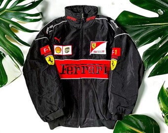 FERRARI RACING JACKET - Embroidered Ferrari Racing Jacket - Authentic Formula 1 Vintage Jacket, Vintage Racing Jacket, Y2K Racing Jacket