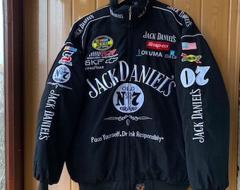 Vintage Racing Jacket Nascar Jack Daniels, Retro Y2K Volledig geborduurd-cadeau-paascadeau-geef hem haar cadeau