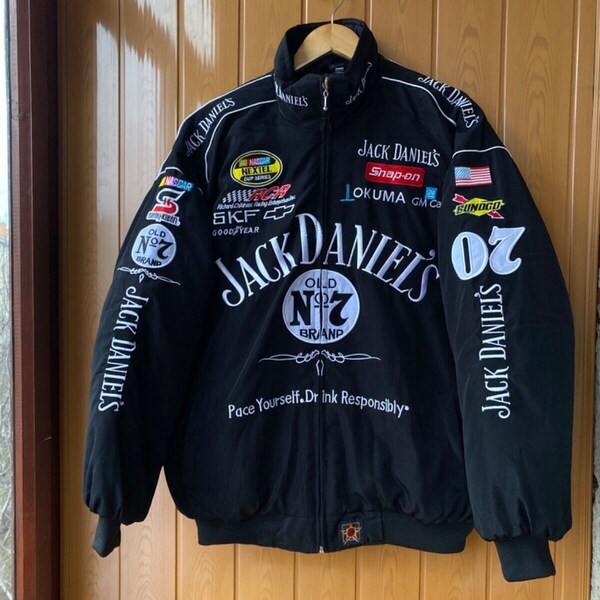 Vintage Rennjacke Nascar Jack Daniels, Retro Y2K komplett bestickt-Geschenk-Ostergeschenk-geben Sie ihm ihr Geschenk