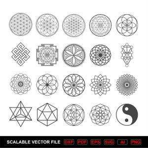 Flower of Life SVG laser Cut File Hand Drawn Sacred Geometry Bundle for Glowforge xTool CNC Commercial Use DXF