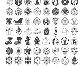 Christmas Ornaments SVG Bundle, laser cut design, keychain, Tree Decor vector Files (Digital Download)