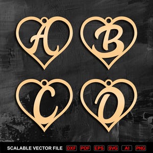 Hart eerste ketting lasergesneden sjabloon: alfabethanger SVG (digitale download)