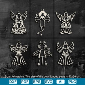 Angels Laser Cut bundle, Christmas Angel Ornament Svg, Vector svg dxf file, Christmas tree topper dxf svg, Glowforge, Laser Cut Suncatcher,