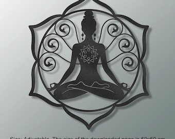 Arte mural de yoga: Energía de los chakras, cortado con láser CNC (archivo digital)