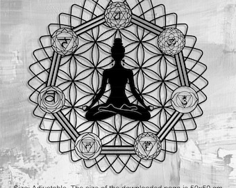 Chakra Symbol laser cut file, Yoga Meditation, Woman doing yoga, yoga wall art Svg Dxf file, wooden wall art, Yoga wall hanging, CNC Cutting