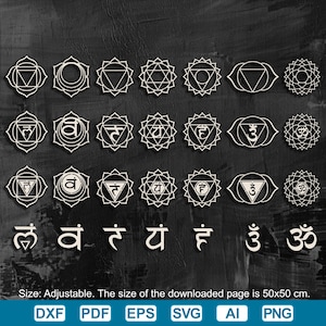 Chakra Symbol laser cut files, Yoga Chakra symbols svg dxf pdf png, Meditation, Hindu, Chakras Bundle, Chakra Vector Files, icons Clipart.