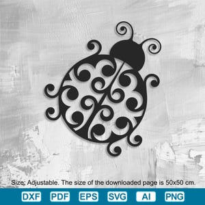 Marienkäfer Laser Cut DXF-PDF Dateien Design Wall Art Silhouette Vorlage, Cnc-Schneidefräser, sofortiger Download Marienkäfer Dxf Pdf, Marienkäfer Dxf Pdf