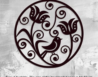 Bird and Flowers Laser Cut Files, CNC Wall Decor (Digital Download)