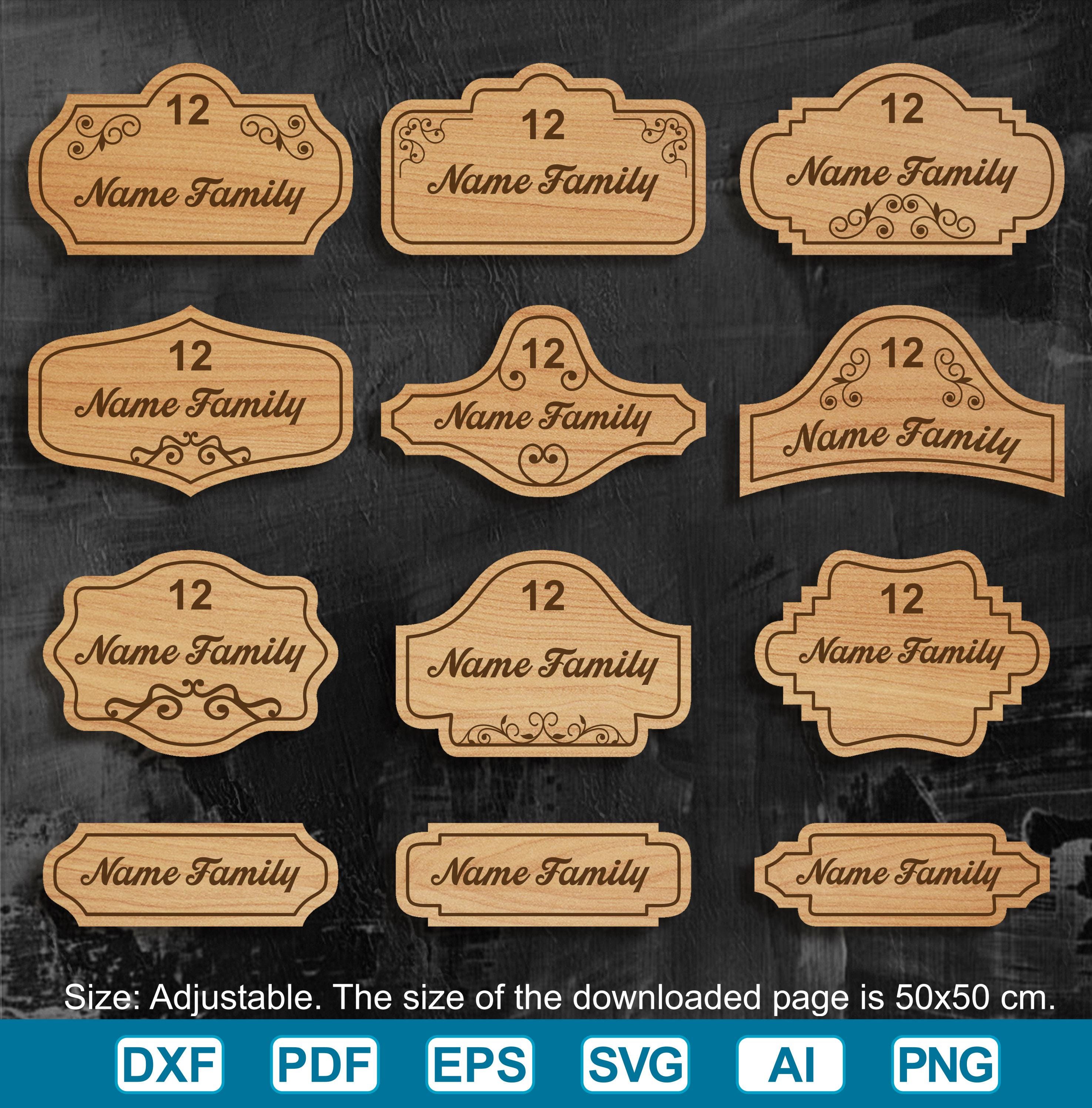 Door Name Plate Cut File, Wood Burning, CNC Laser Cutting (digital