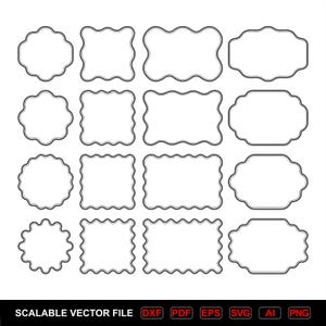 Golvende frame SVG-bundel: handgetekende doodle-randen (digitale download)