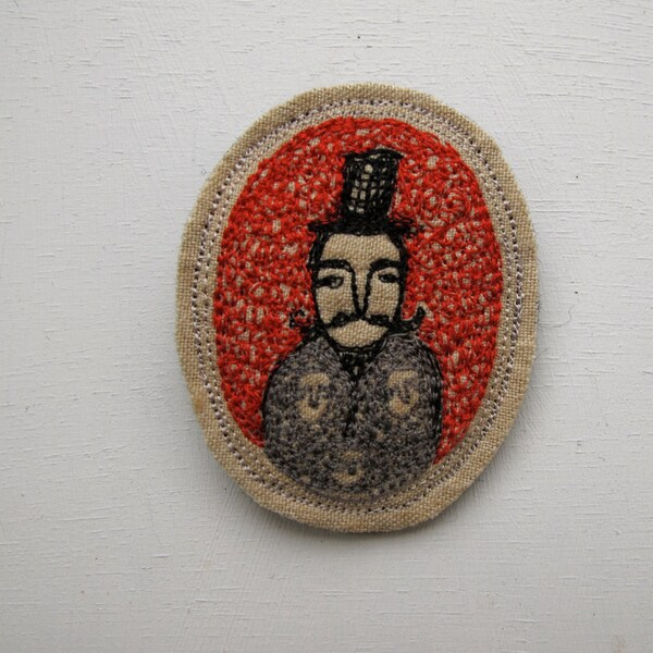 gentleman dreamer brooch - miniature embroidery artwork