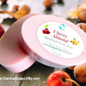 Cherry Almond Natural Bar Soap, handmade, soft lather, moisturizing, soothing to skin, aromatic, clean rinse. glycerin soap image 4