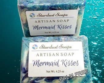 Savon artisanal naturel Mermaid Kisses, savon naturel pour le visage et le corps, hydratant, rinçage propre, mousse, fait main aux États-Unis