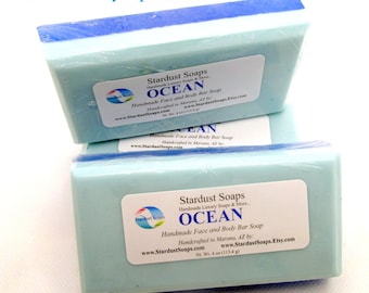 Ocean - Handmade Bar Soap - cleansing, moisturizing, creamy lathers, face, hand and body soap, crisp refreshing scent. wt. 4 oz. net