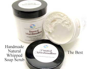 Toasted Marshmallow Whipped Soap Scrub | Handmade Sugar Exfoliating Body Wash | Vanilla Marshmallow Moisturizing Scrub | Vegan Gift