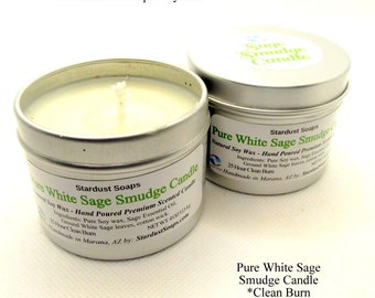 Pure White Sage Smudging Candle - protection, blessings, harmony, spiritual natural Soy Candle  (curio)