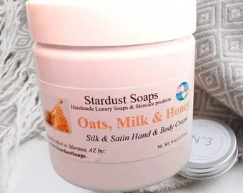 Loción artesanal de leche de avena y miel – Crema ultra hidratante para rostro, manos y cuerpo – Cuidado nutritivo e hidratante para la piel 118 ml