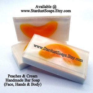 Peaches and Cream Handmade Bar Soap, Face, Hands and Body Bar, Sweet, Creamy, moisturizing, Full Size Bar wt. 4 oz. net Great Gift Soap zdjęcie 1