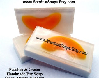 Peaches and Cream Handmade Bar Soap, Face, Hands and Body Bar, Sweet, Creamy, moisturizing, Full Size Bar wt. 4 oz. net Great Gift Soap